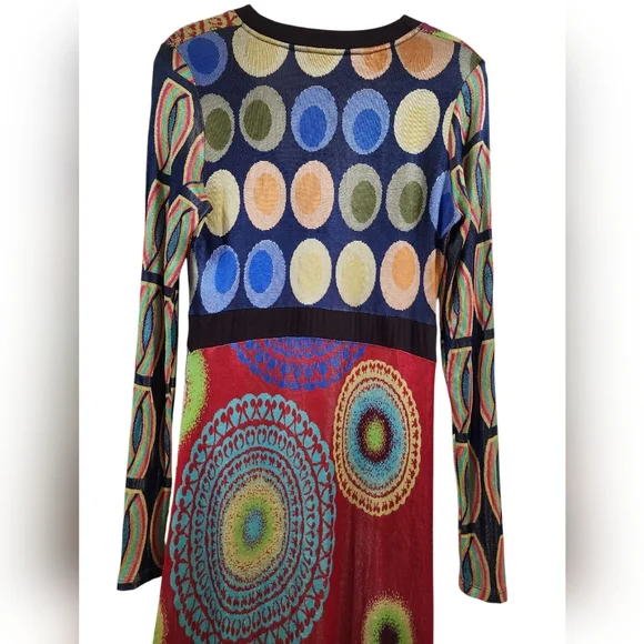 DESIGUAL abstract colorful long sleeve midi dress v-neck size XL - Picture 5 of 9